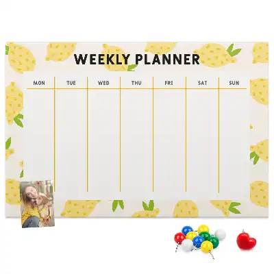Printed Cork Memo Board with Lemon Weekly Planner Design