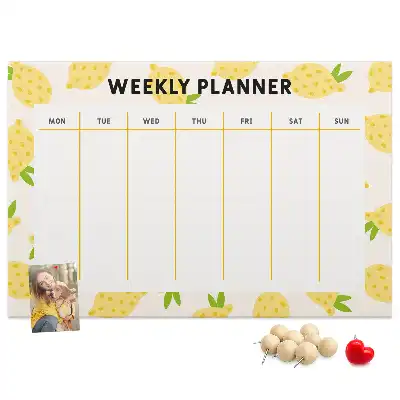 Printed Cork Memo Board with Lemon Weekly Planner Design