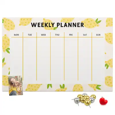 Printed Cork Memo Board with Lemon Weekly Planner Design