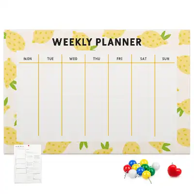 Printed Cork Memo Board with Lemon Weekly Planner Design
