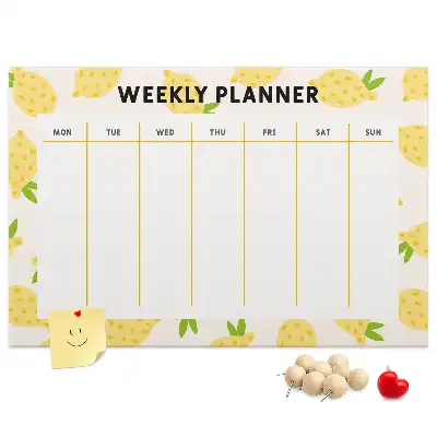 Printed Cork Memo Board with Lemon Weekly Planner Design