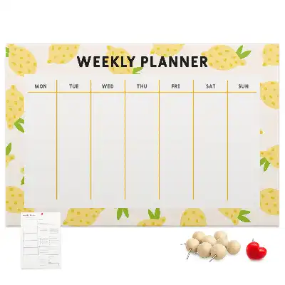 Printed Cork Memo Board with Lemon Weekly Planner Design