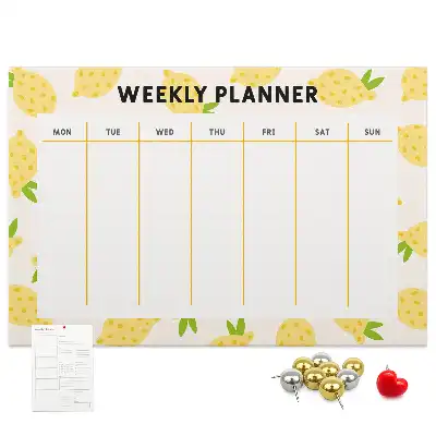 Printed Cork Memo Board with Lemon Weekly Planner Design