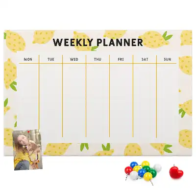 Printed Cork Memo Board with Lemon Weekly Planner Design