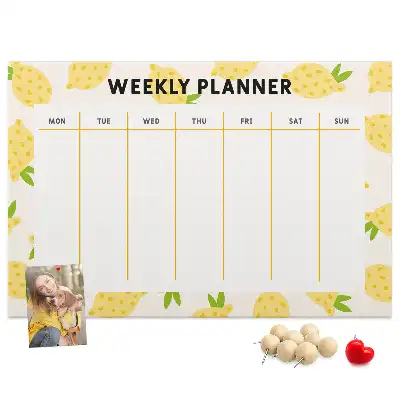 Printed Cork Memo Board with Lemon Weekly Planner Design