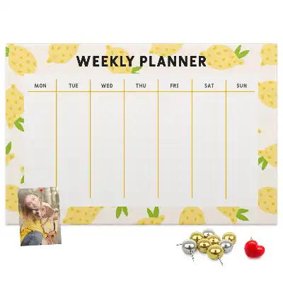 Printed Cork Memo Board with Lemon Weekly Planner Design