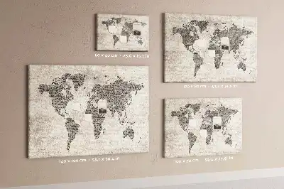 Cork memo board with newspaper world map print