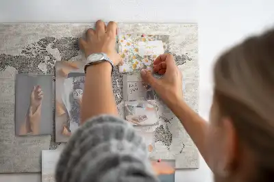 Cork memo board with newspaper world map print