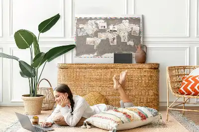Printed Cork Memo Board Brown world map