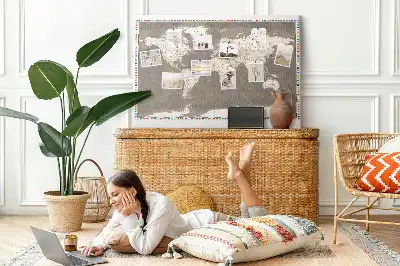 Printed Cork Memo Board Brown world map