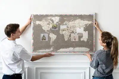 Printed Cork Memo Board Brown world map