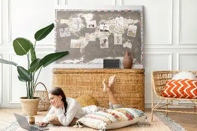 Printed Cork Memo Board Brown world map