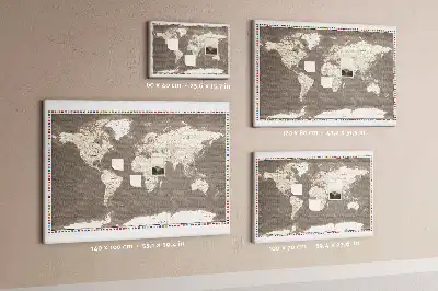 Printed Cork Memo Board Brown world map
