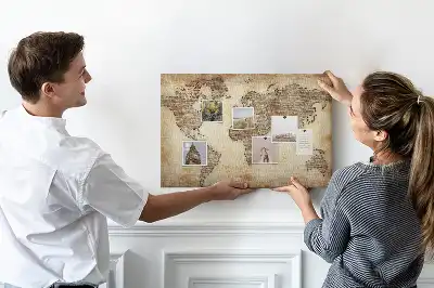 Old World Map Printed Cork Memo Board