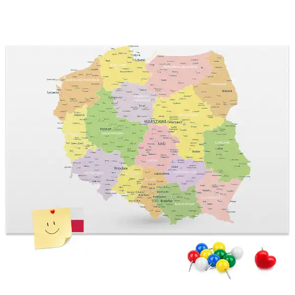 Printed Cork Board Map of Poland