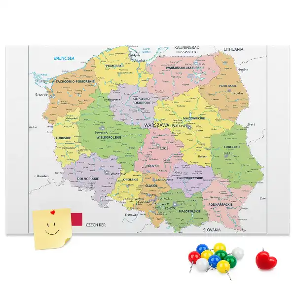 Printed Cork Memo Board Map of Poland