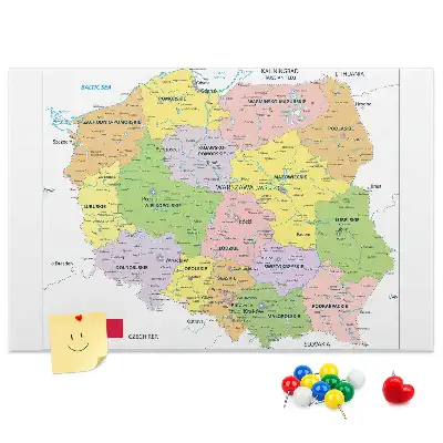 Printed Cork Memo Board Map of Poland