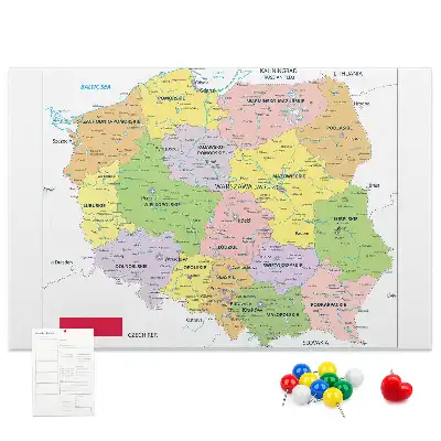 Printed Cork Memo Board Map of Poland