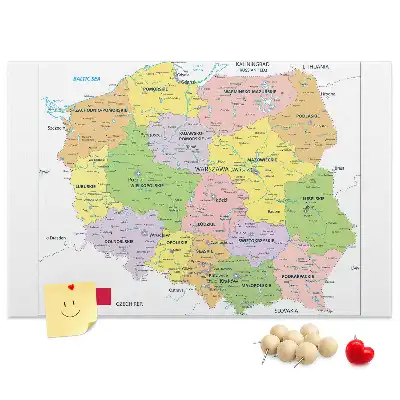 Printed Cork Memo Board Map of Poland