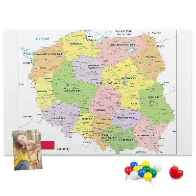 Printed Cork Memo Board Map of Poland