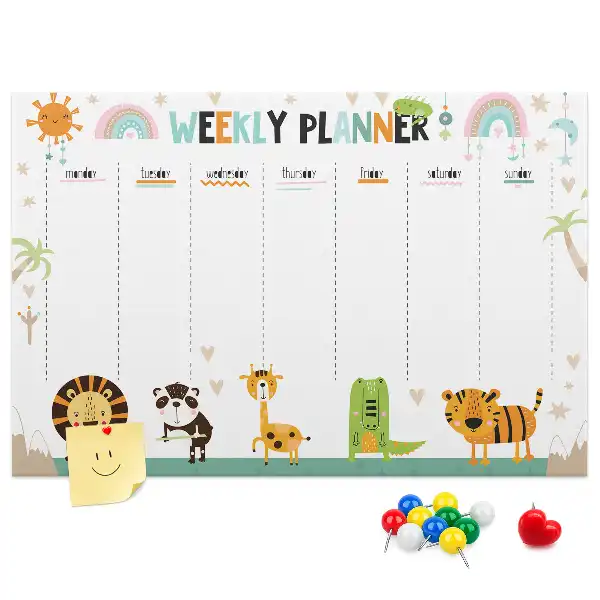 Printed Cork Weekly Planner Memo Board with Animal Graphics