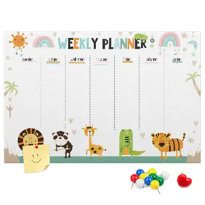 Printed Cork Weekly Planner Memo Board with Animal Graphics