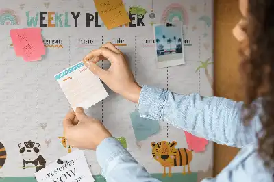 Printed Cork Weekly Planner Memo Board with Animal Graphics