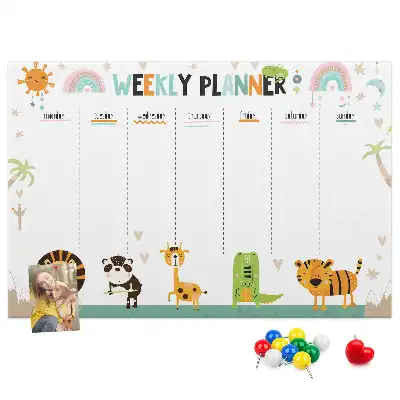Printed Cork Weekly Planner Memo Board with Animal Graphics
