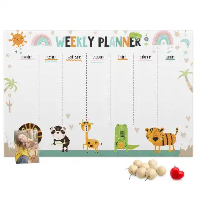 Printed Cork Weekly Planner Memo Board with Animal Graphics