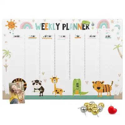 Printed Cork Weekly Planner Memo Board with Animal Graphics