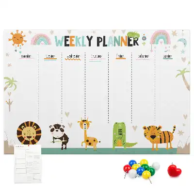 Printed Cork Weekly Planner Memo Board with Animal Graphics