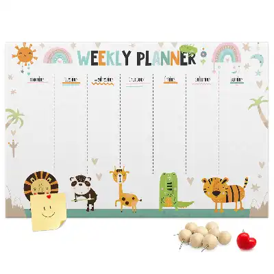 Printed Cork Weekly Planner Memo Board with Animal Graphics
