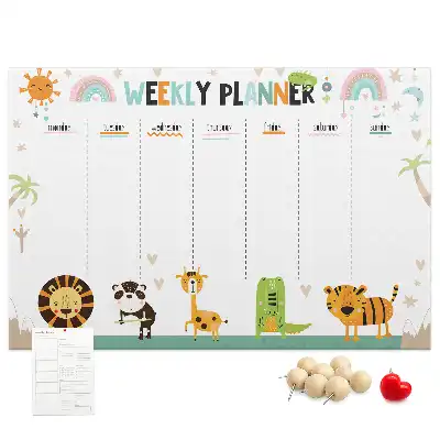 Printed Cork Weekly Planner Memo Board with Animal Graphics