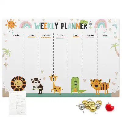 Printed Cork Weekly Planner Memo Board with Animal Graphics