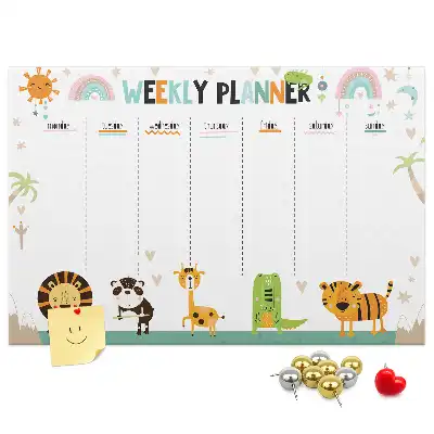 Printed Cork Weekly Planner Memo Board with Animal Graphics