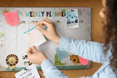 Printed Cork Weekly Planner Memo Board with Animal Graphics