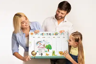Printed Cork Weekly Planner Memo Board with Animal Graphics