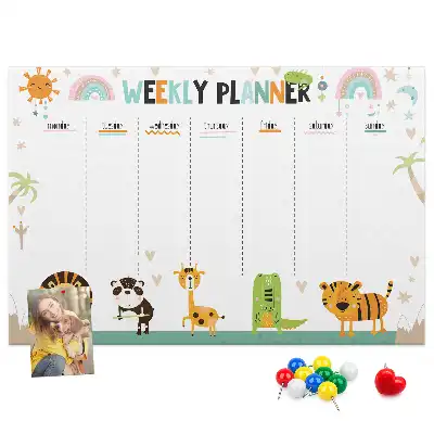 Printed Cork Weekly Planner Memo Board with Animal Graphics