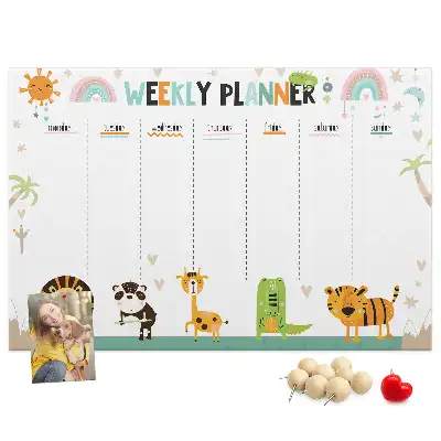 Printed Cork Weekly Planner Memo Board with Animal Graphics