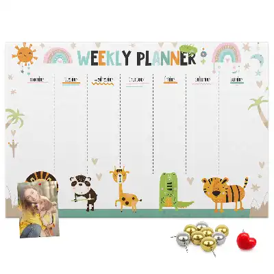 Printed Cork Weekly Planner Memo Board with Animal Graphics