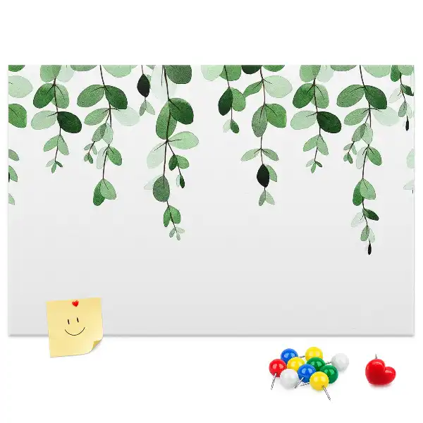 Cork memo board with plant leaves print