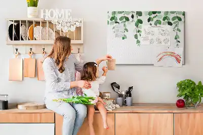 Cork memo board with plant leaves print