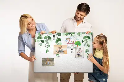Cork memo board with plant leaves print