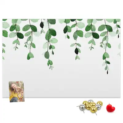 Cork memo board with plant leaves print