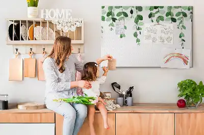 Cork memo board with plant leaves print