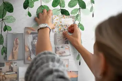 Cork memo board with plant leaves print