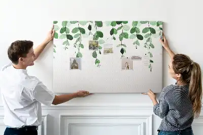 Cork memo board with plant leaves print