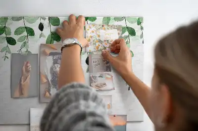 Cork memo board with plant leaves print