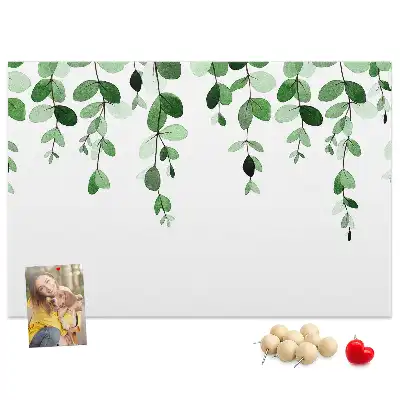 Cork memo board with plant leaves print