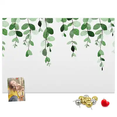 Cork memo board with plant leaves print